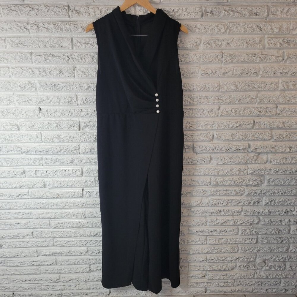 Shein Curve Womens Jumpsuit 1XL Plus Sleeveless Black Zip Office SWE58E